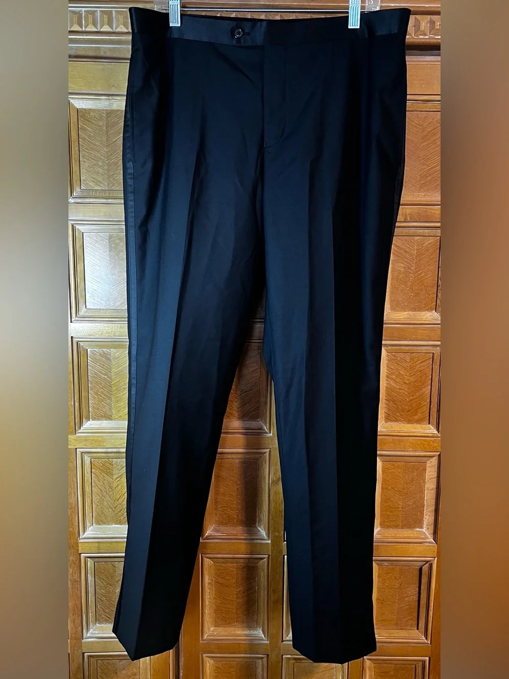 J.Crew Men’s Black Tuxedo Pants 39x32 Super 150s Wool Silk Satin Stripe Formal